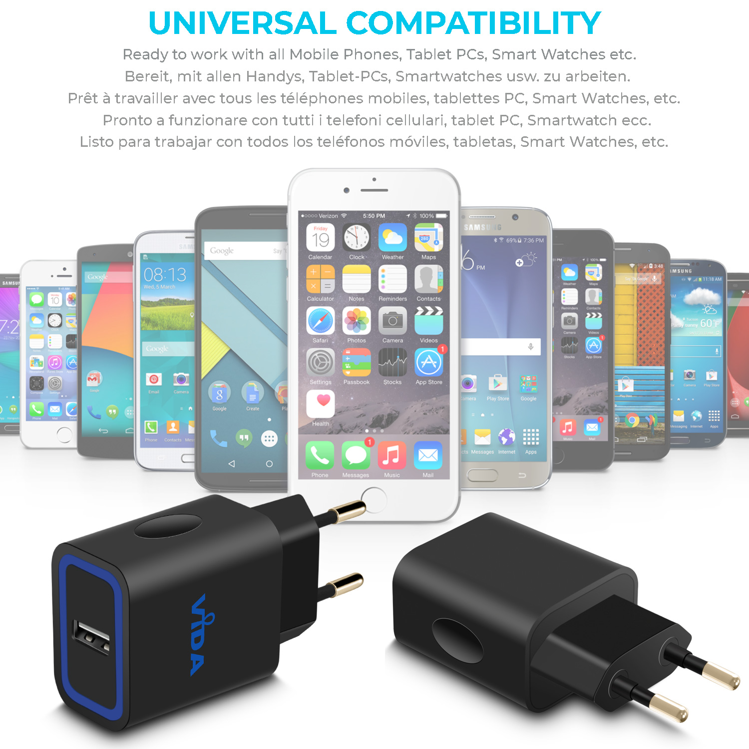 Chargeur Secteur Noir Universel pour Téléphone Mobile Smartphone avec  Connecteur Micro USB