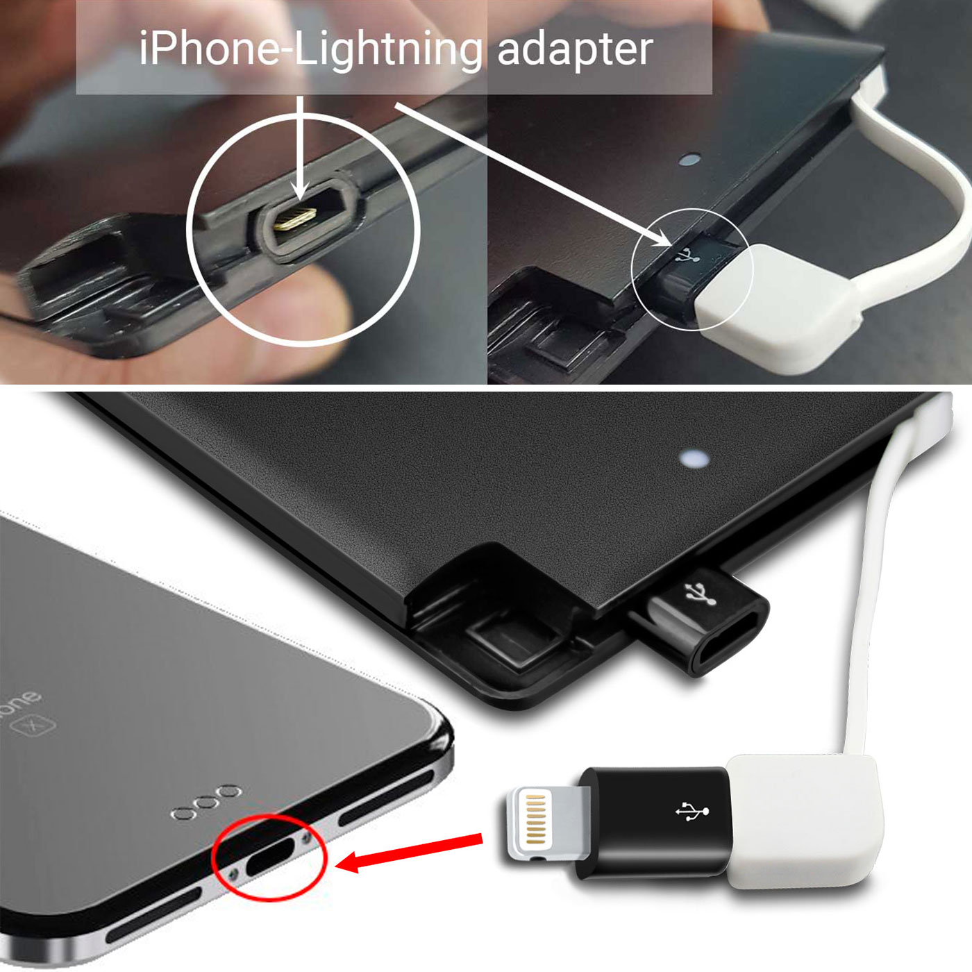 Vida IT vCard Slim Portable Power Bank Sottile Esterno da 2500mAh Carica Batteria Portatile con adattatori iPhone- e USB Type-C