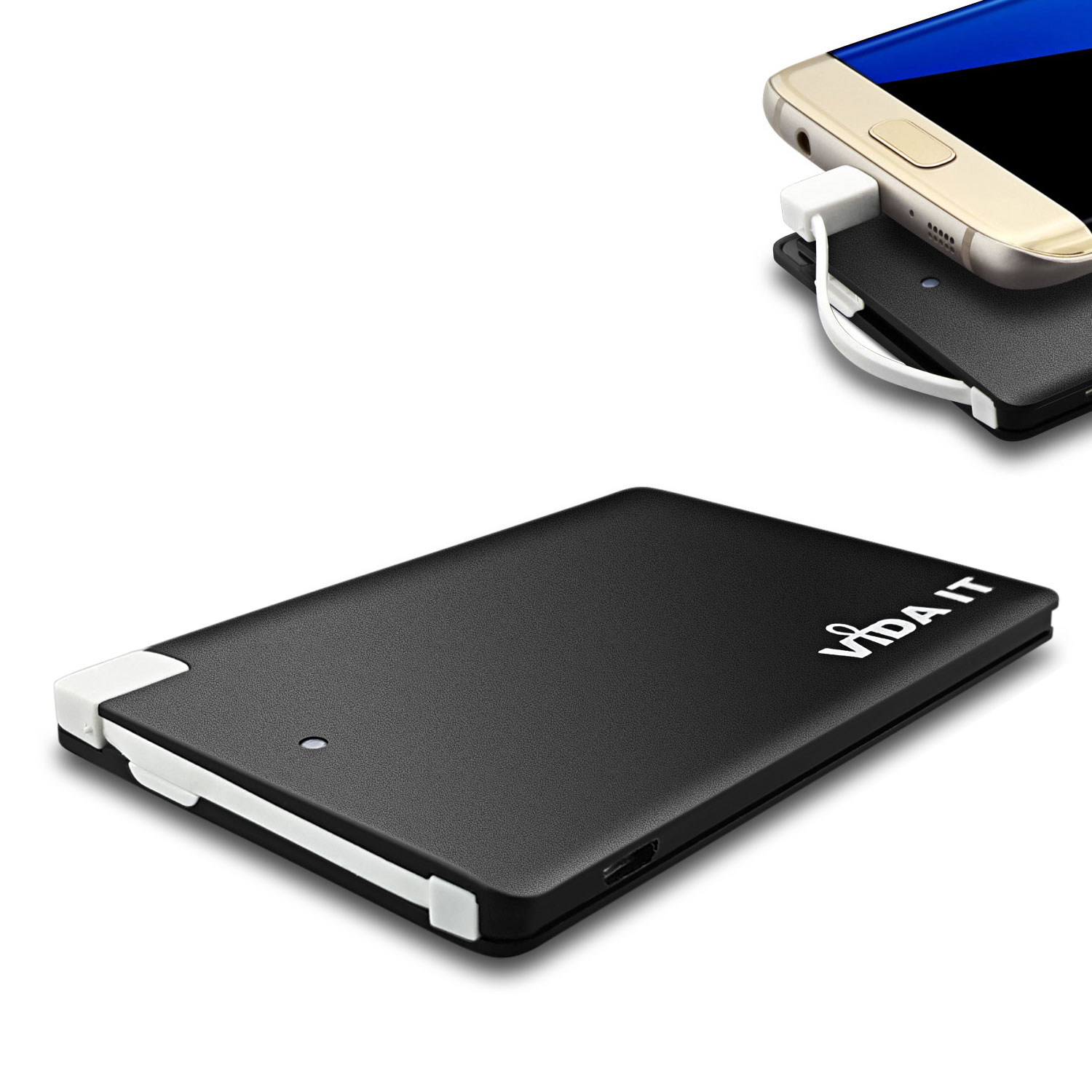 Tragbare Akku Extern PowerBank 2500mAh Ladegerät mit einem integrierten Micro-USB-Kabel & iPhone-Lightning und USB Typ-C Adaptern