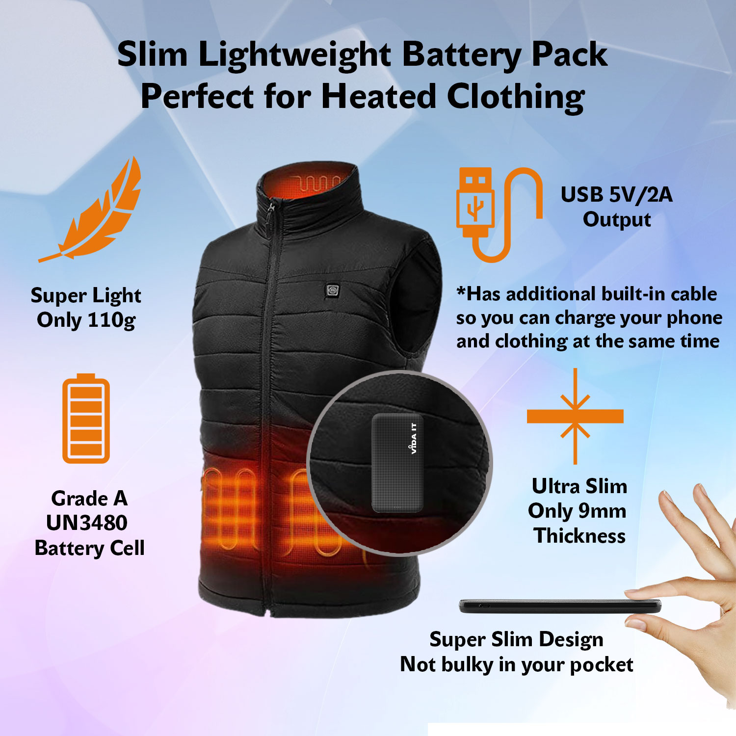 GAROERFAR Power Bank USB C for Heated Vest, Battery Pack (5 V/12000 mAh) for Heated Vest and Heated Jackets, Small But Strong Power Bank, Portable GAROERFAR Power Bank USB C for Heated Vest, Battery Pack (5 V/12000 mAh) for Heated Vest and Heated Jackets, Small But Strong Power Bank, Portable
