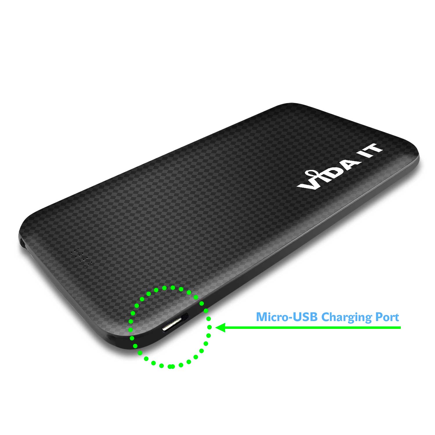 Tragbare Akku Extern PowerBank 5000mAh Ladegerät mit einem integrierten Micro-USB Kabel und iPhone  und USB Typ-C Adaptern für handy schwarz