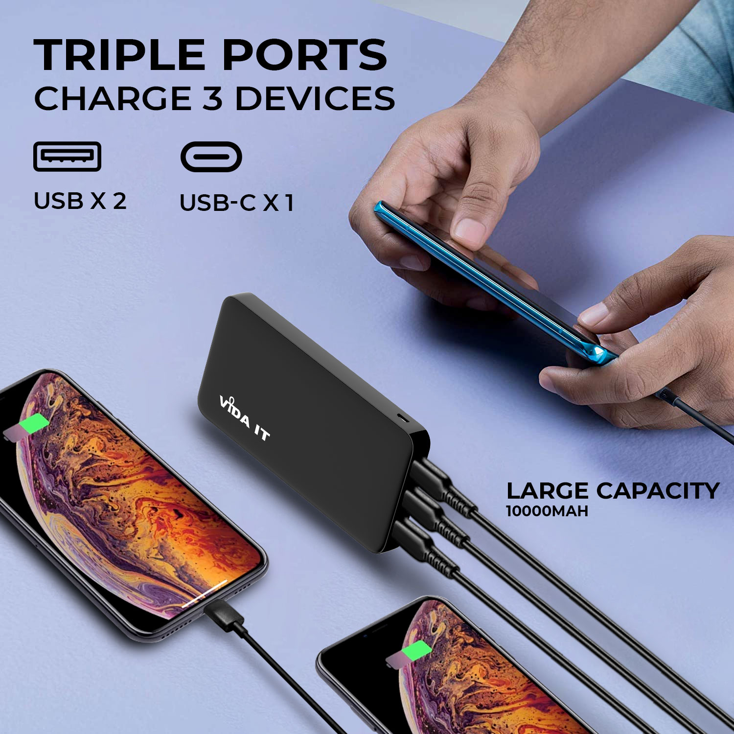 foldable compact slim thin travel socket portable Multiport 3 Ports USB wall charger power adapter fast 3.1A UK 3-pin plug adaptor mains universal for mobile phone tablet PC with cable Micro USB USB-C type-c Lightning