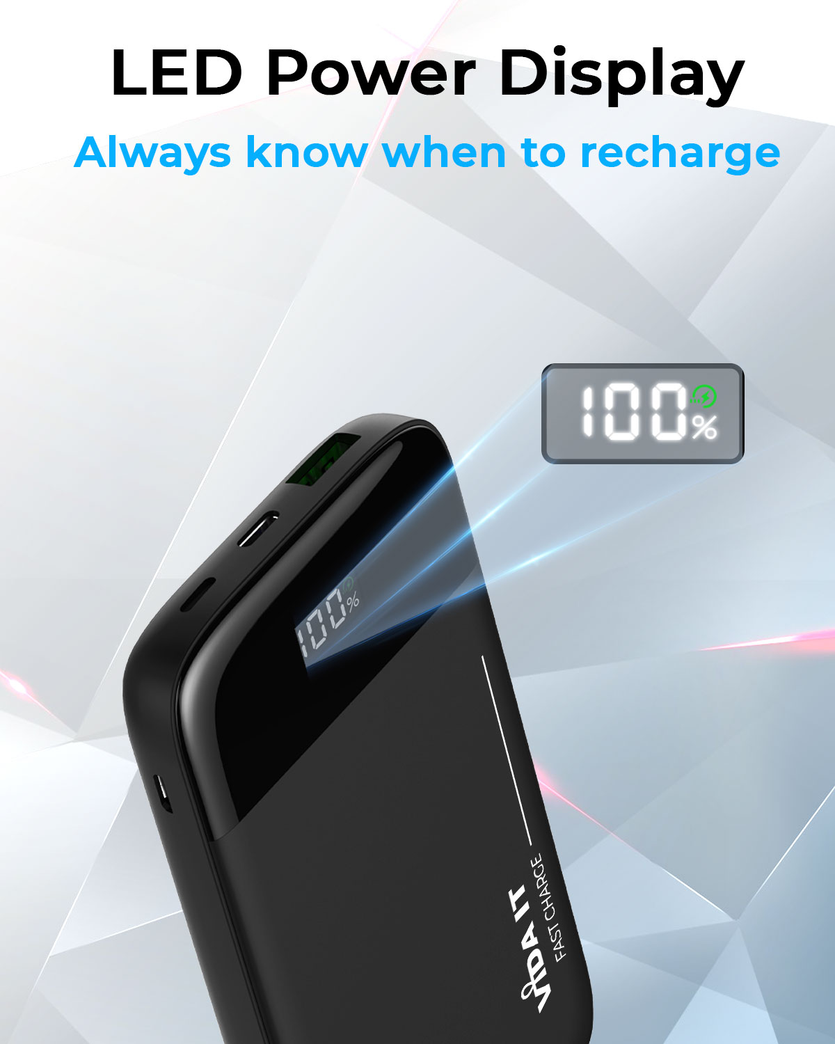 V502 Slim 9mm Dual Port 5000mAh Power Bank Portable External Emergency Battery Pack USB Charger with Built-in Micro USB cable plus Apple-Lightning and USB-C Adapters in Black Colour