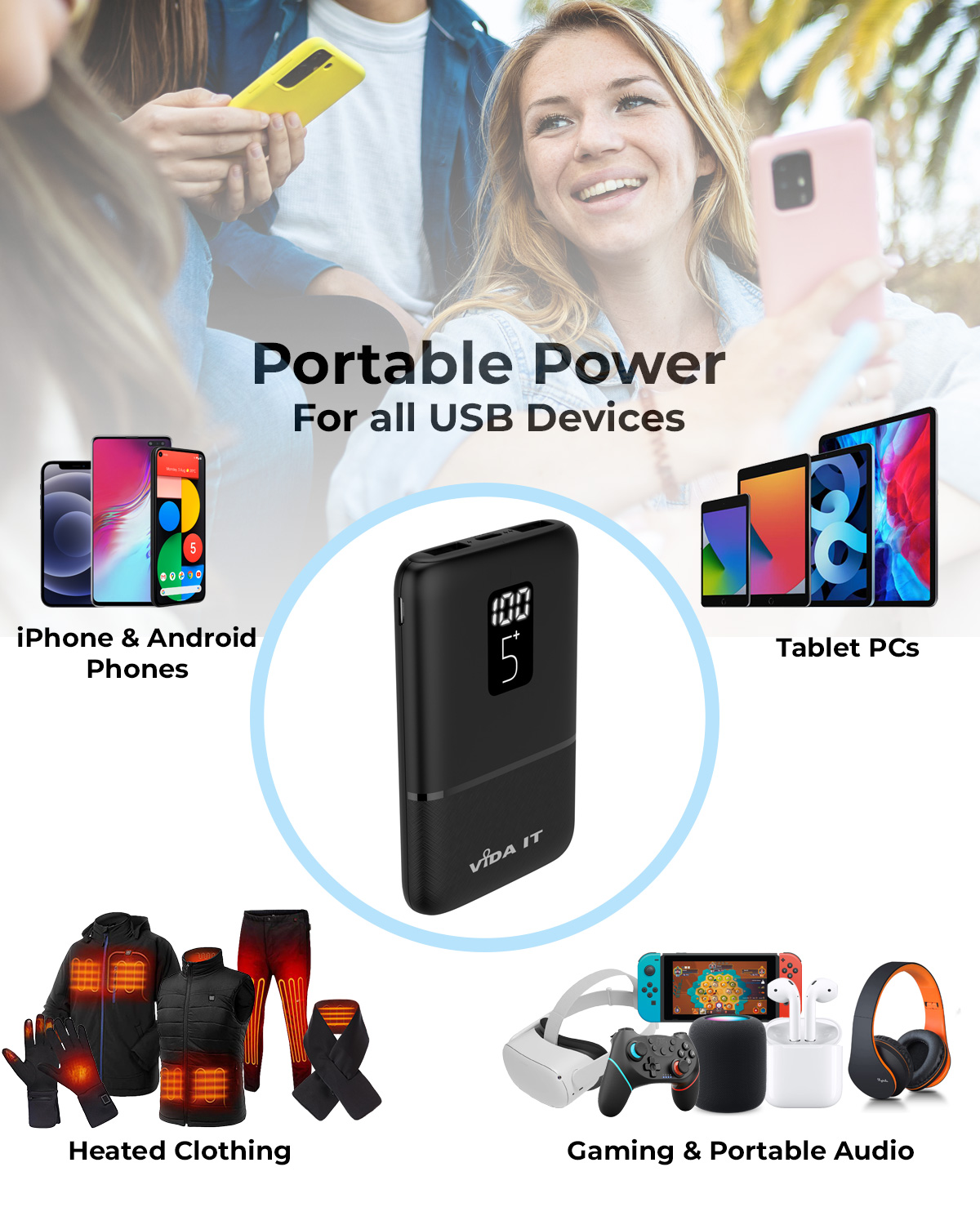 Vida IT vPow Power Bank for heated vest, mobile phone, tablet PC portable charger battery pack