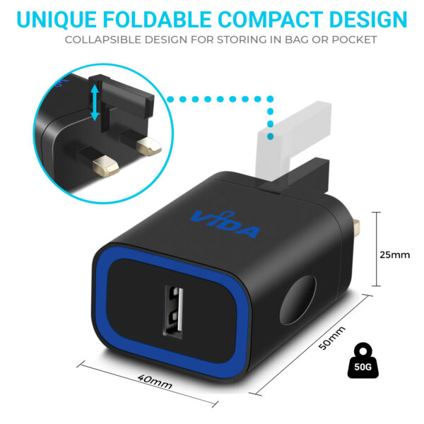 Vida IT VS1 Fast 1-Port USB Wall Charger 5V 2.4A Mains Adapter (UK Plug)