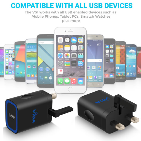 Vida IT VS1 Fast 1-Port USB Wall Charger 5V 2.4A Mains Adapter (UK Plug)