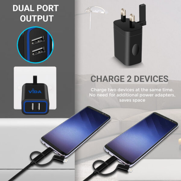 Vida IT VS1 Fast 2-Port USB Wall Charger 5V 2.4A Mains Adapter (UK Plug)