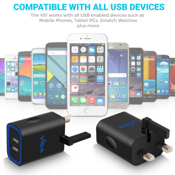 Vida IT VS1 Fast 2-Port USB Wall Charger 5V 2.4A Mains Adapter (UK Plug)