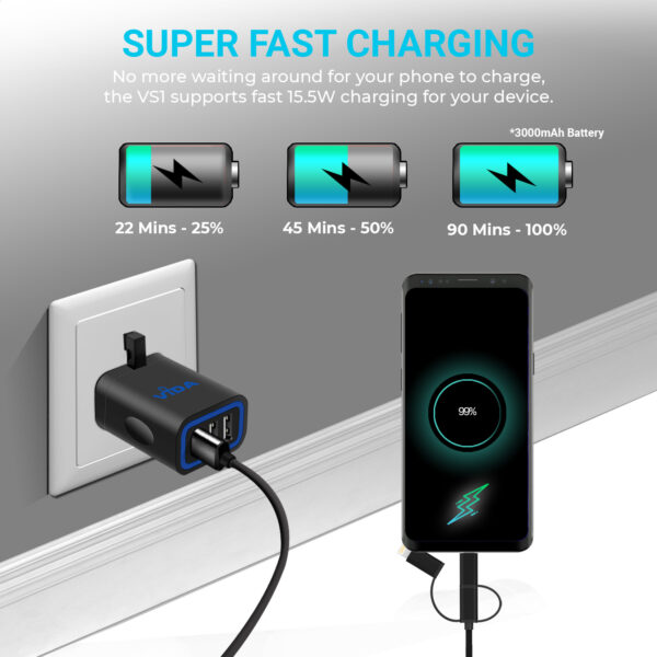 Vida IT VS1 Fast 3-Port USB Wall Charger 5V 3.1A Mains Adapter (UK Plug)