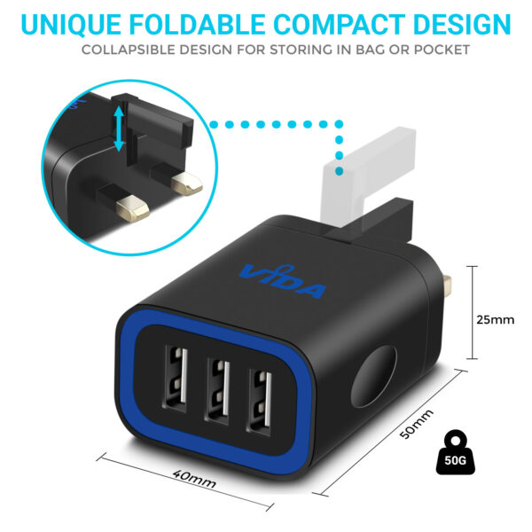 Vida IT VS1 Fast 3-Port USB Wall Charger 5V 3.1A Mains Adapter (UK Plug)