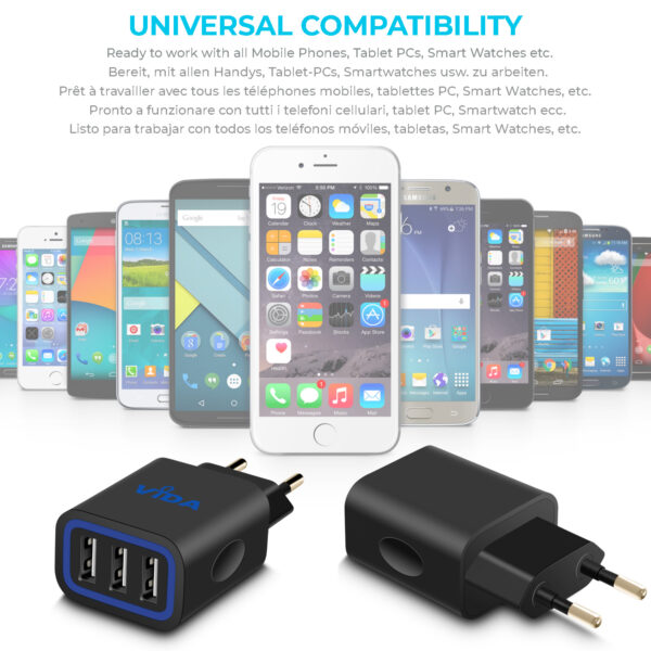 Vida IT VS1 Fast 3-Port USB Wall Charger 5V 3.1A Mains Adapter (EU Plug)