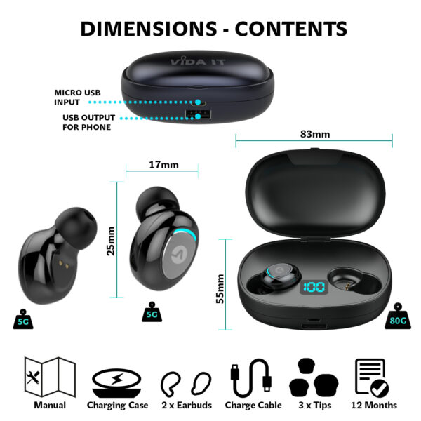 Vida IT vBuds Wireless Earbuds with Charging Case