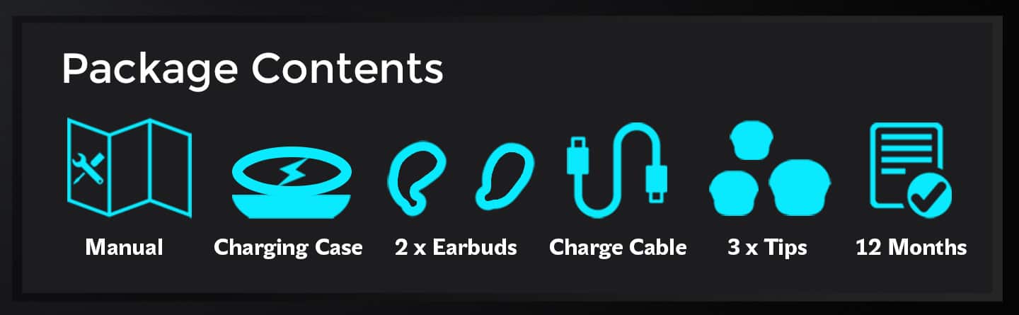 vBuds Cordless Earphones Package Contents