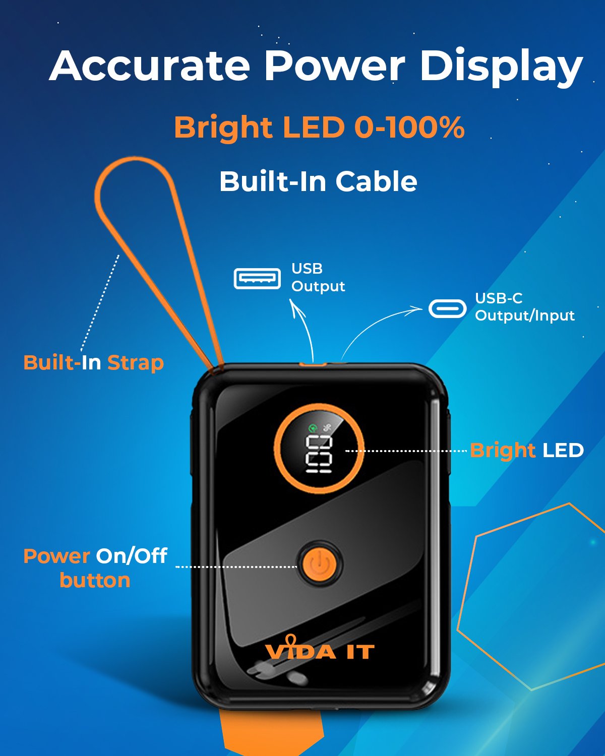 Vida IT vGo 10000mAh Power bank for heating clothing and mobile phones with built in cables for both iphone and android phones rechargeable battery pack fast charging